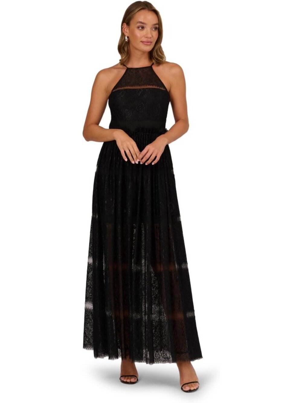 Adrianna Papell Lace Long Halter Evening Dress Black Size 6